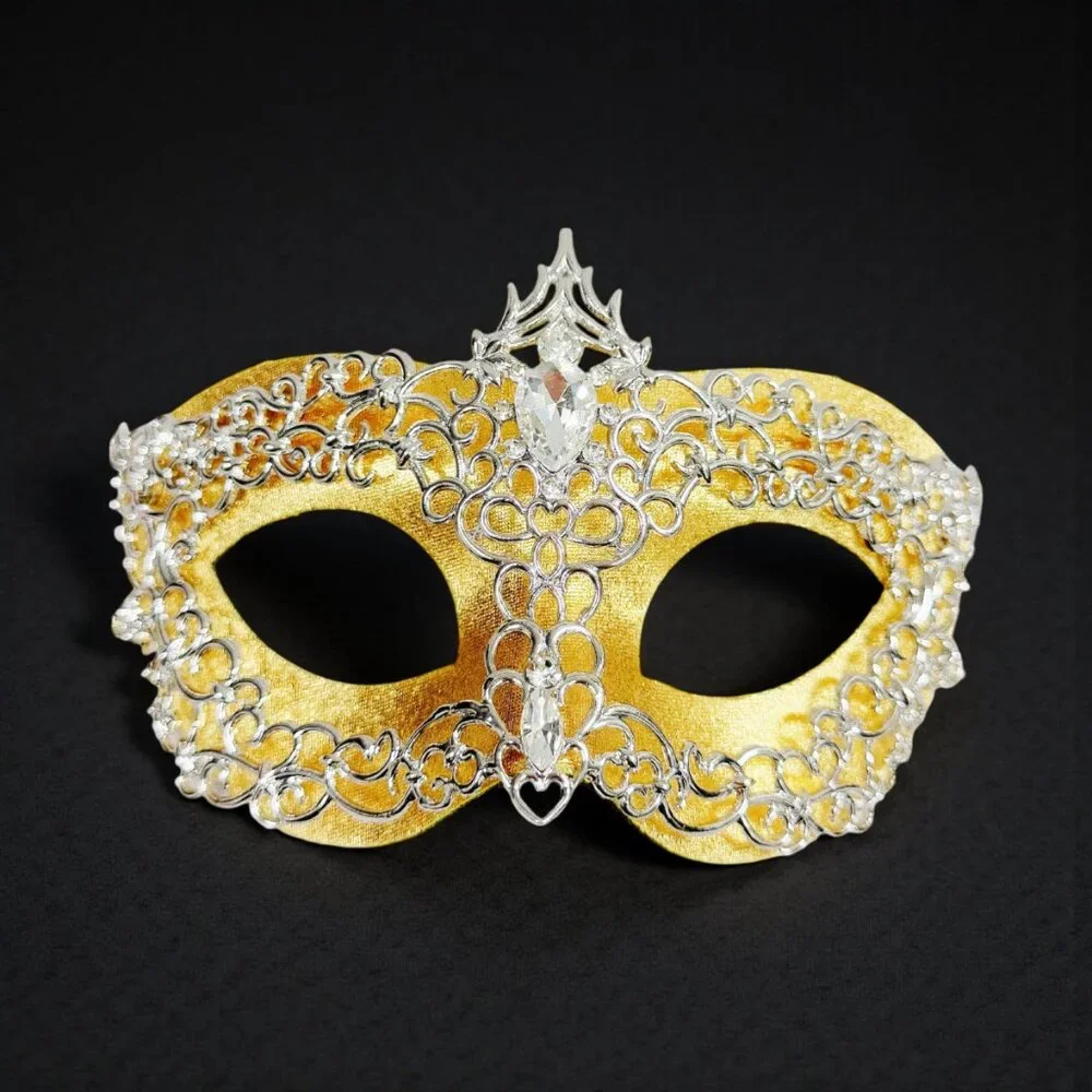 Share 2 in 1 gold mask, Masquerade party wedding, silver masquerade mask, Part